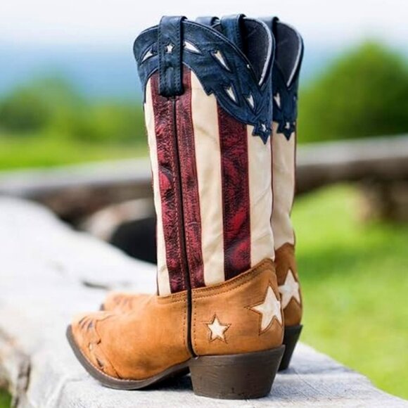 Laredo Shoes - Laredo Women’s Stars and Stripes Snip Toe Cowgirl Boots - mid calf